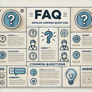  FAQ section layout with icons representing common questions.